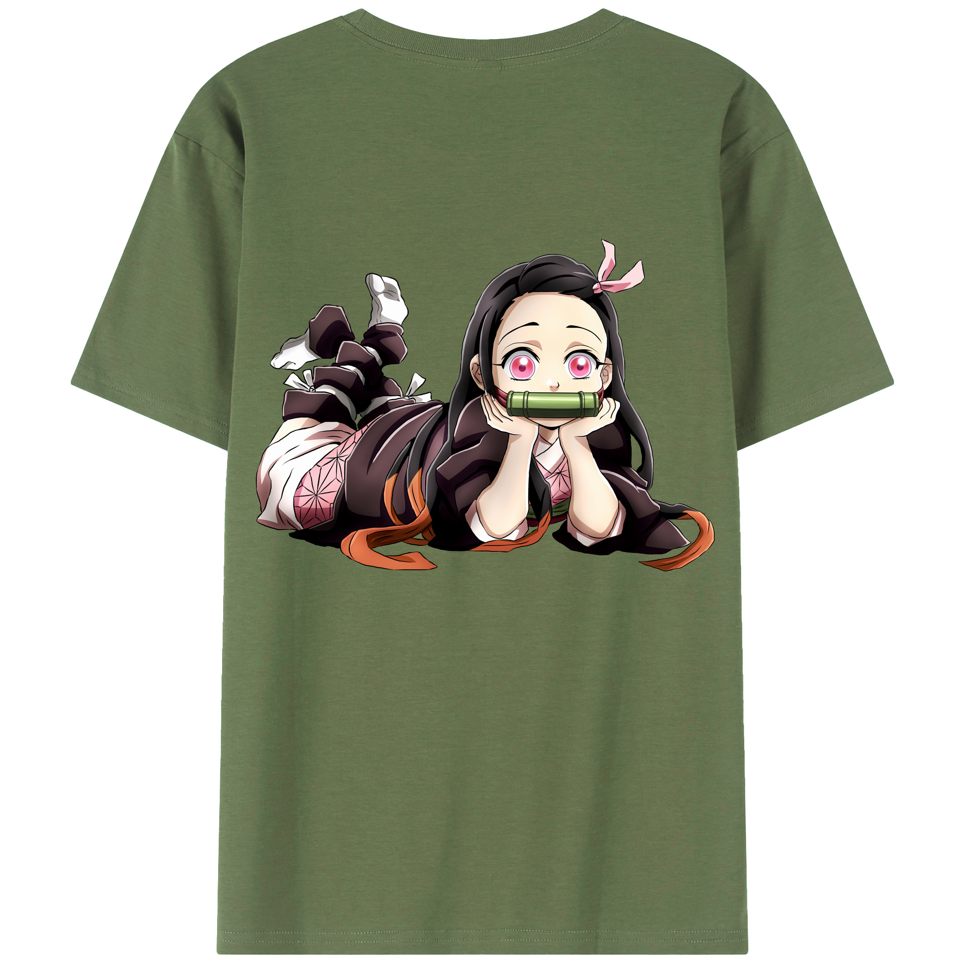 （画像用） 鬼滅の刃（きめつのやいば）竈門 禰󠄀豆子／かまど ねずこ Kamado Nezuko 綿100％ メンズ半袖Tシャツ（バックプリント） 通気性